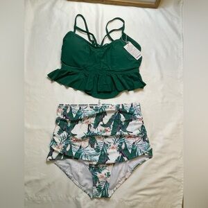 NWT CocoShip size XL green tropical bikini swimsuit